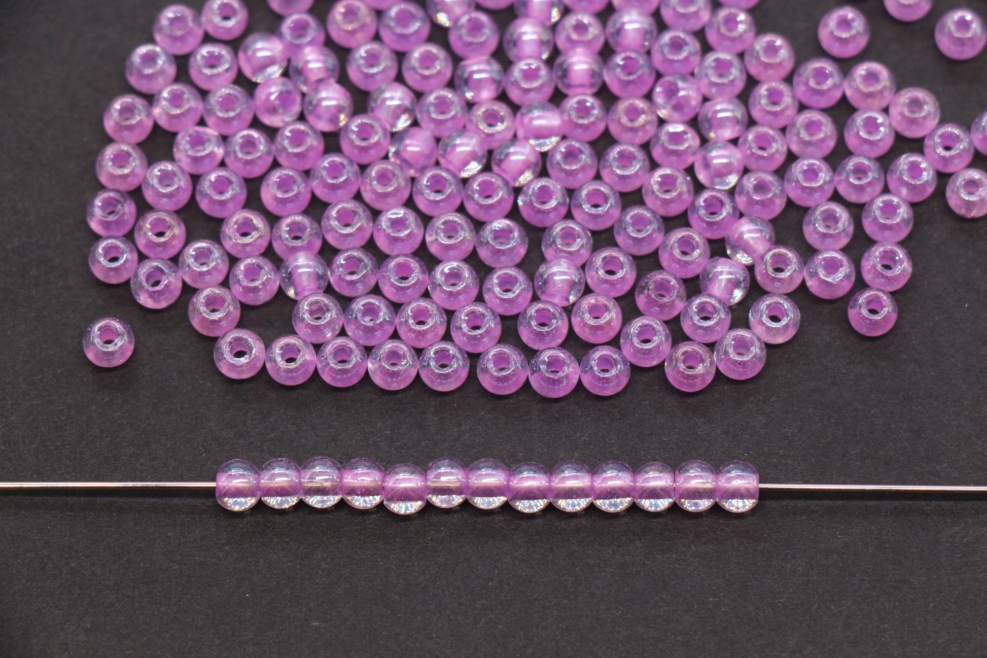 4mm Purple Lined Glass Beads, Glossy Transparent Round Seed Beads for Bracelets, Clear Lavender Spacer Beads, DIY Jewelry Supplies #2921