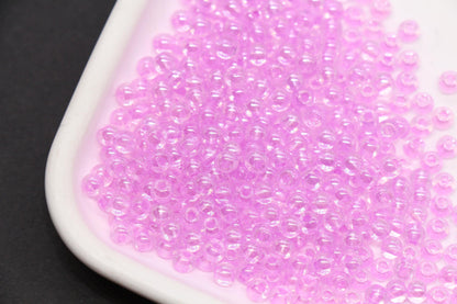4mm Purple Lined Glass Beads, Glossy Transparent Round Seed Beads for Bracelets, Clear Lavender Spacer Beads, DIY Jewelry Supplies #2921