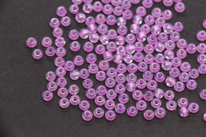 4mm Purple Lined Glass Beads, Glossy Transparent Round Seed Beads for Bracelets, Clear Lavender Spacer Beads, DIY Jewelry Supplies #2921