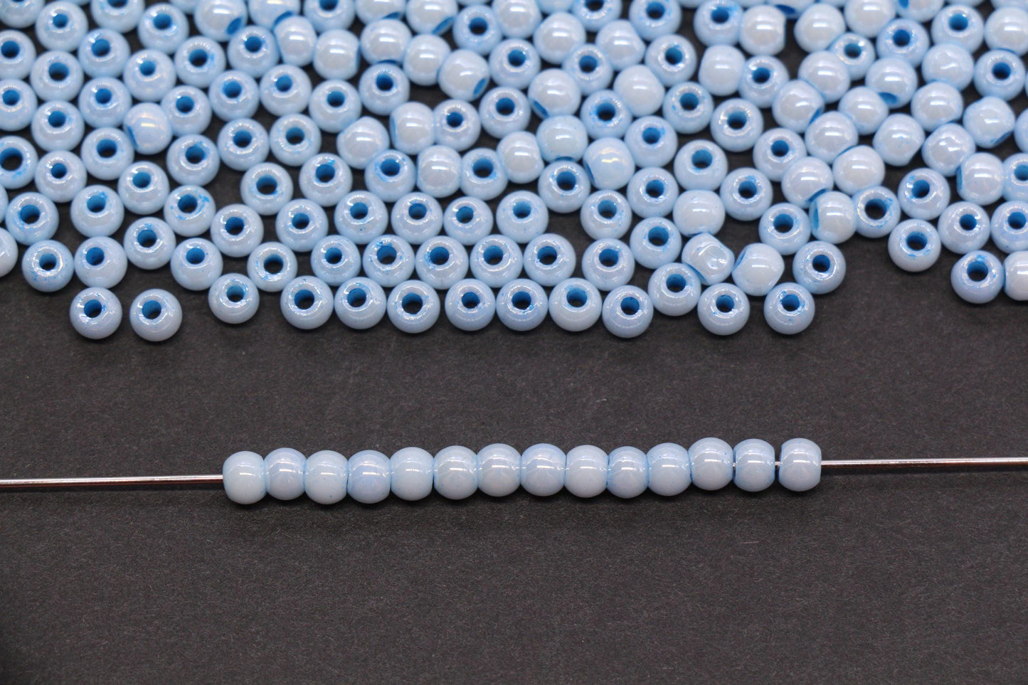 4mm Light Blue Pearlized Glass Beads, Round Glass Spacer Beads for Bracelets, Small Seed Beads, DIY Jewelry Supplies #3984