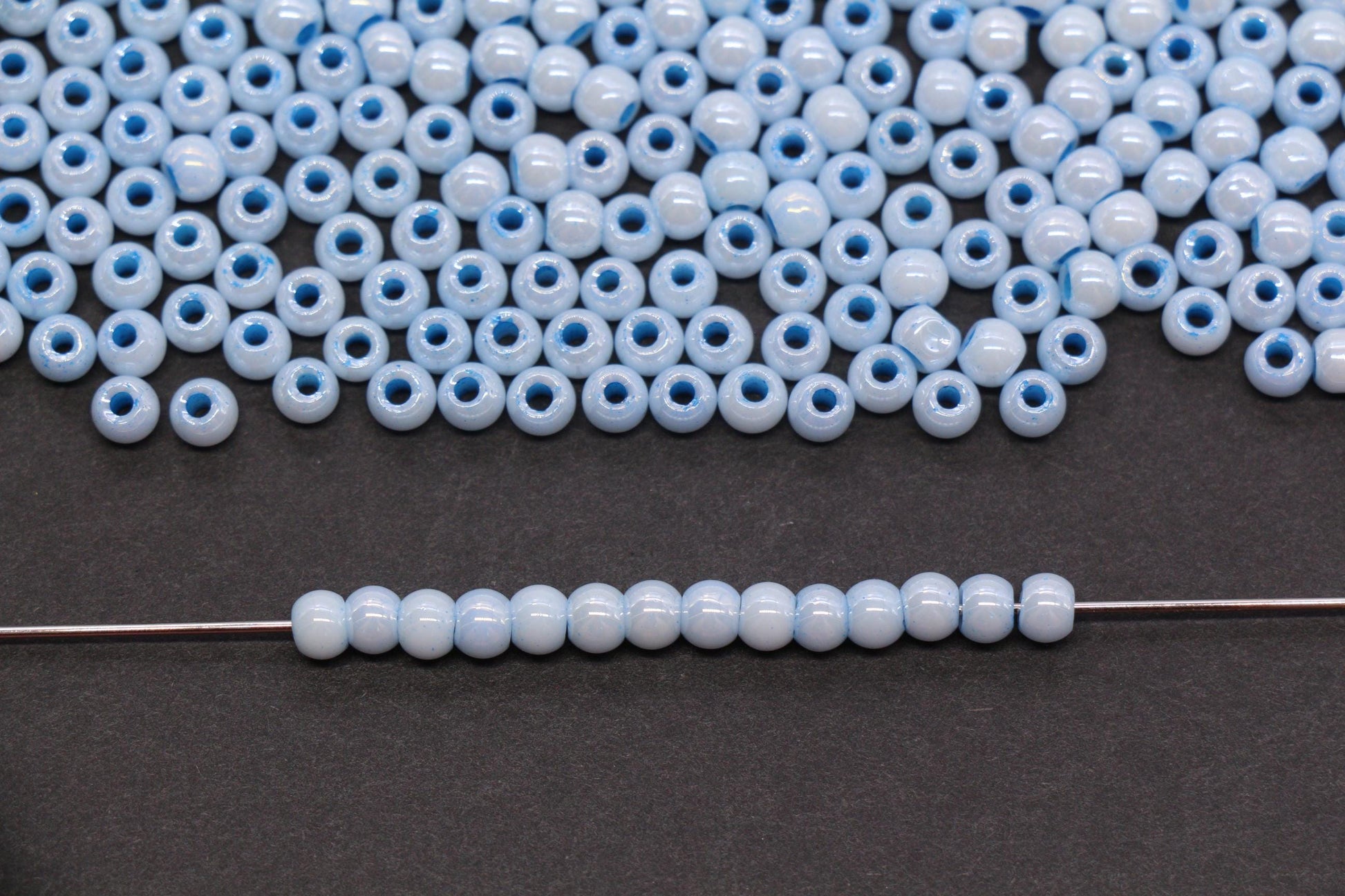 4mm Light Blue Pearlized Glass Beads, Round Glass Spacer Beads for Bracelets, Small Seed Beads, DIY Jewelry Supplies #3984