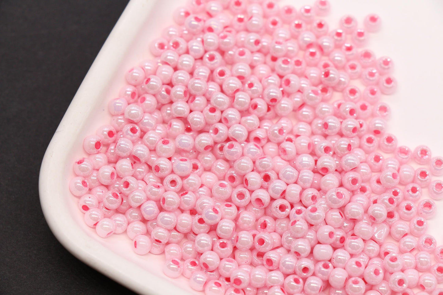 4mm Bright Pink Pearlized Glass Beads, Round Glass Spacer Beads for Bracelets, Small Seed Beads, DIY Jewelry Supplies #3987