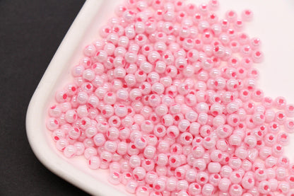 4mm Bright Pink Pearlized Glass Beads, Round Glass Spacer Beads for Bracelets, Small Seed Beads, DIY Jewelry Supplies #3987