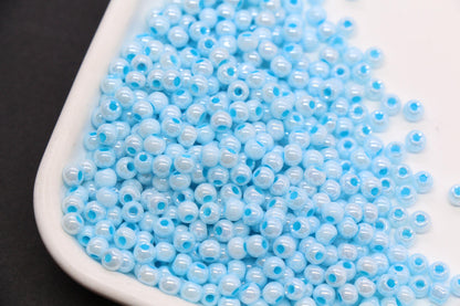 4mm Baby Blue Pearlized Glass Beads, Round Glass Spacer Beads for Bracelets, DIY Jewelry Supplies #3989