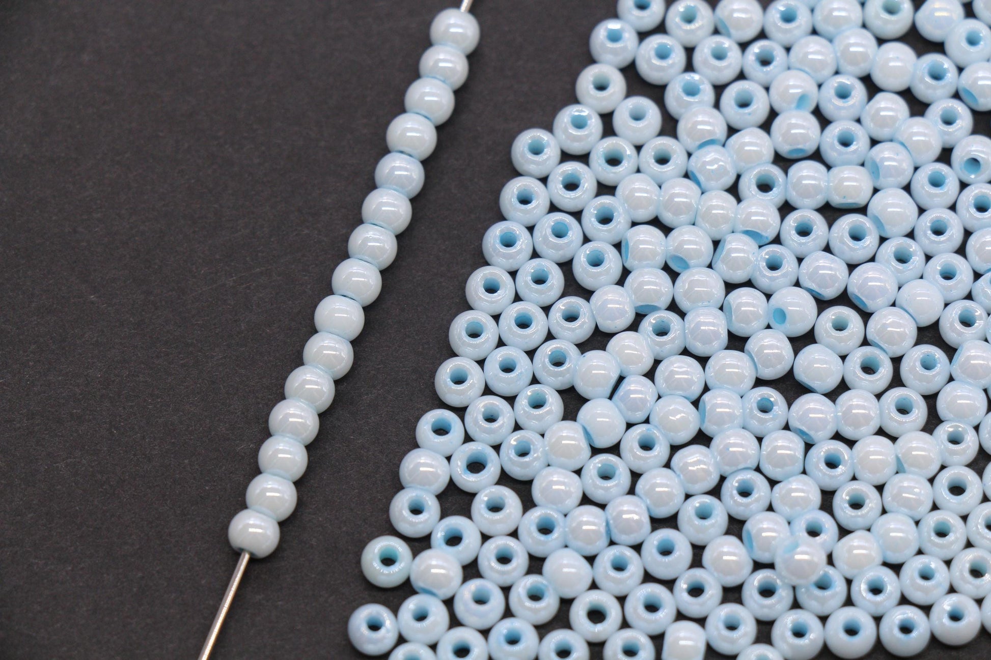 4mm Light Sky Blue Pearlized Glass Beads, Round Glass Beads for Bracelets, DIY Jewelry Supplies #3990