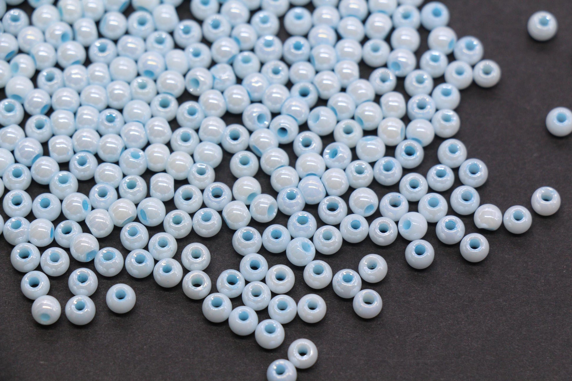 4mm Light Sky Blue Pearlized Glass Beads, Round Glass Beads for Bracelets, DIY Jewelry Supplies #3990