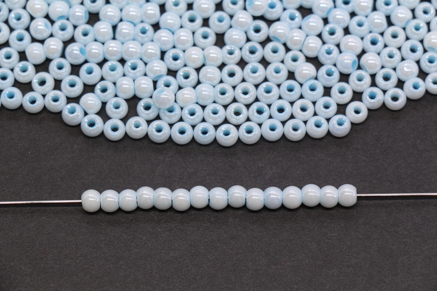 4mm Light Sky Blue Pearlized Glass Beads, Round Glass Beads for Bracelets, DIY Jewelry Supplies #3990