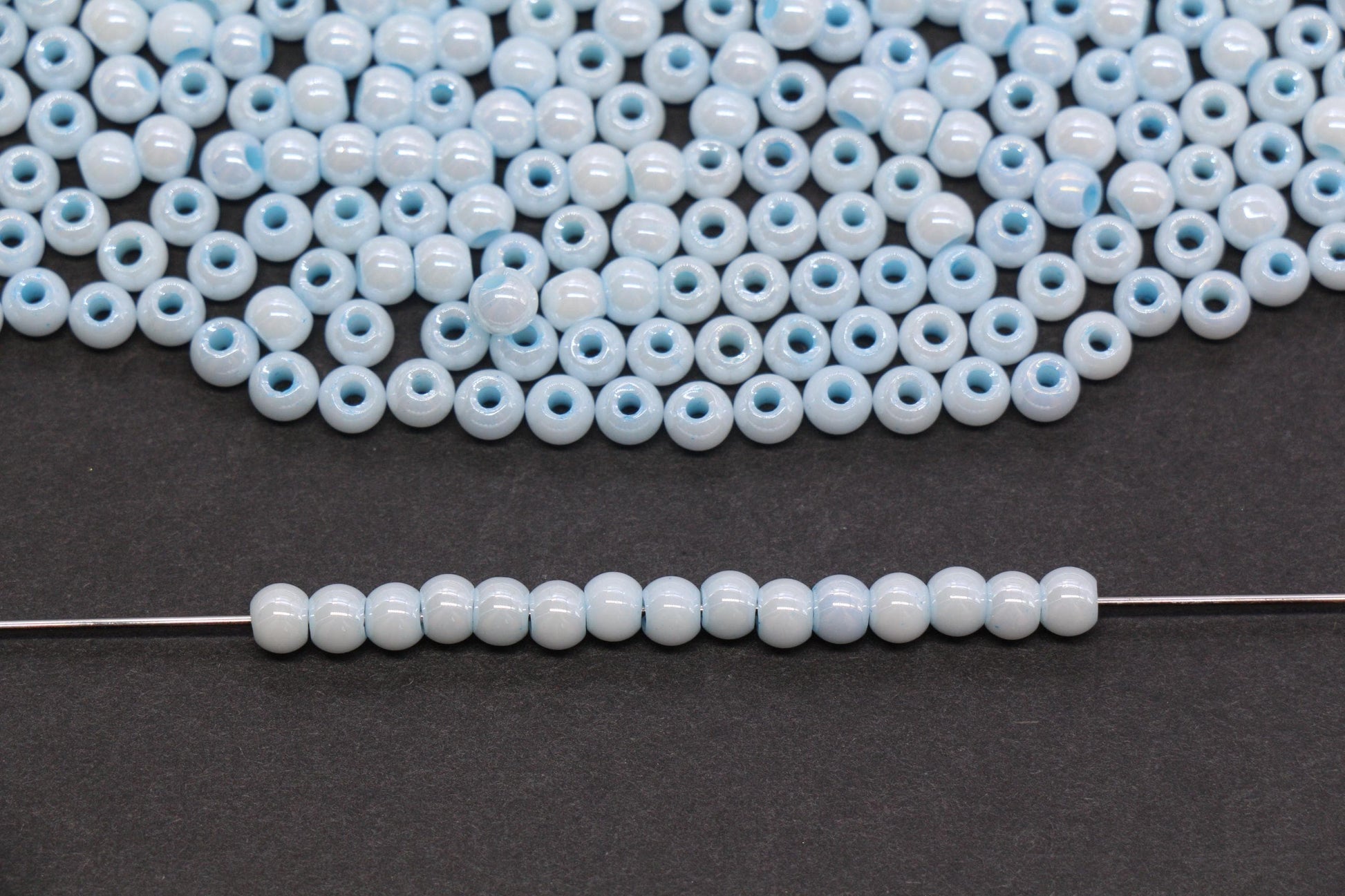 4mm Light Sky Blue Pearlized Glass Beads, Round Glass Beads for Bracelets, DIY Jewelry Supplies #3990