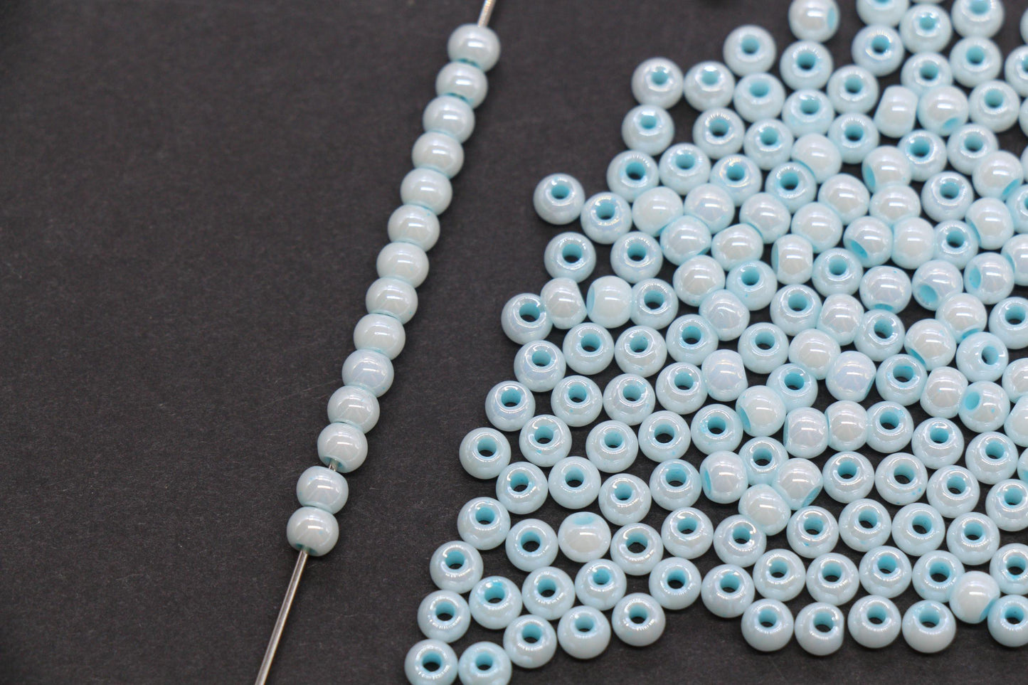 4mm Aqua Blue Pearlized Glass Beads, Round Glass Beads for Bracelets, DIY Jewelry Supplies #3991