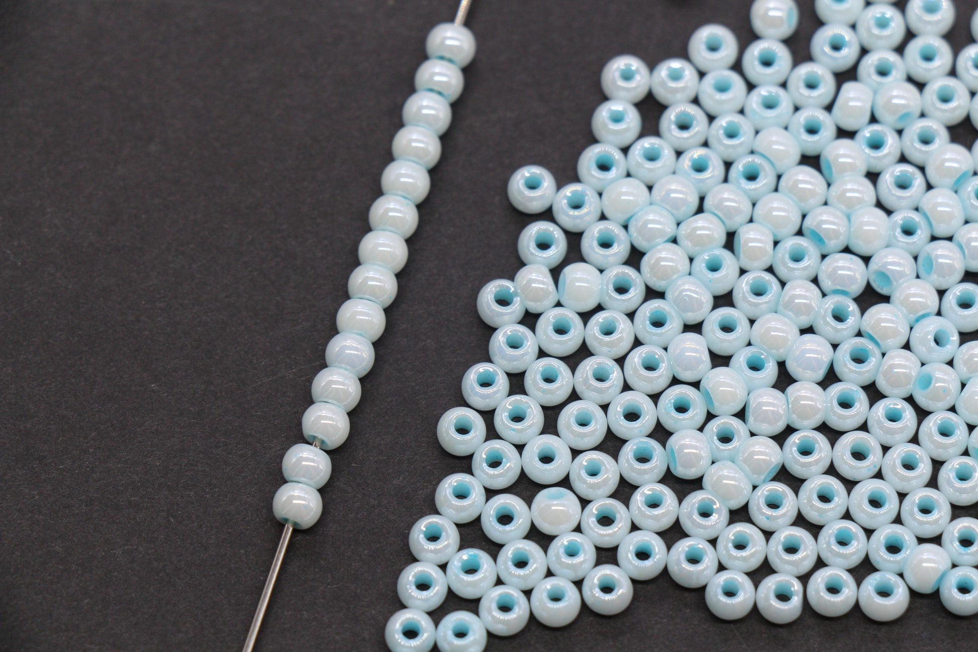 4mm Aqua Blue Pearlized Glass Beads, Round Glass Beads for Bracelets, DIY Jewelry Supplies #3991