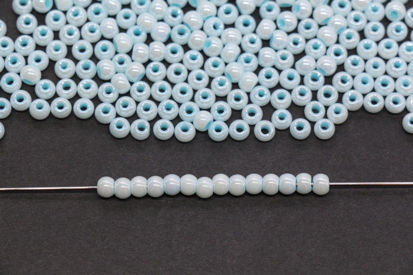 4mm Aqua Blue Pearlized Glass Beads, Round Glass Beads for Bracelets, DIY Jewelry Supplies #3991