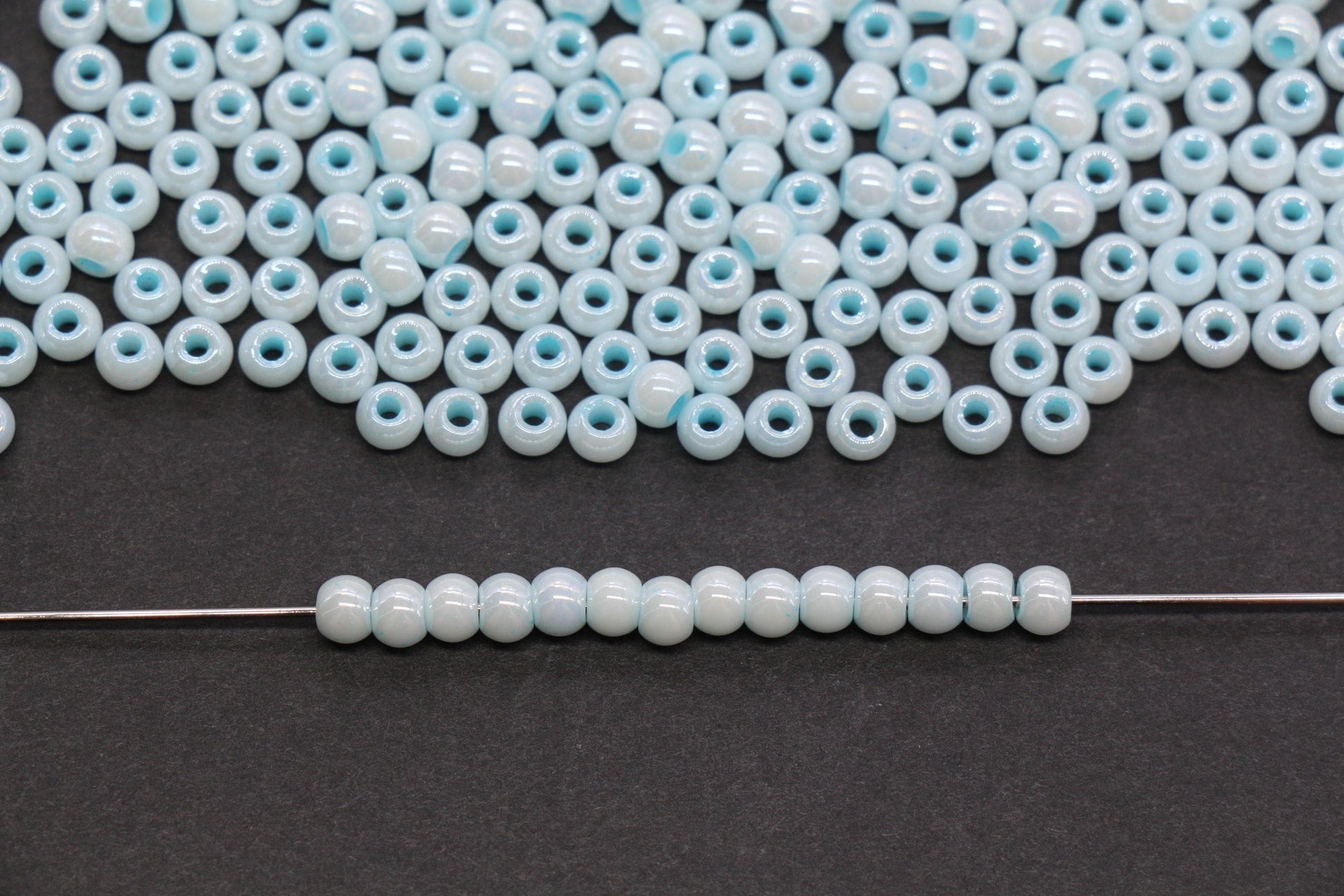 4mm Aqua Blue Pearlized Glass Beads, Round Glass Beads for Bracelets, DIY Jewelry Supplies #3991