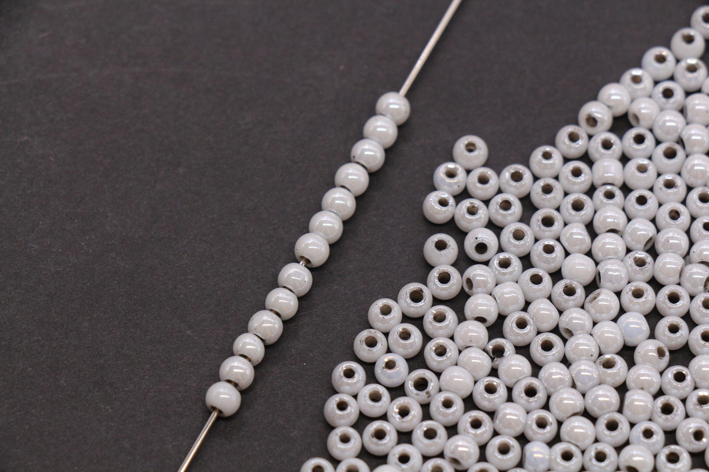 4mm Light Gray Pearlized Glass Beads, Round Glass Spacer Beads for Bracelets, DIY Jewelry Supplies #3992