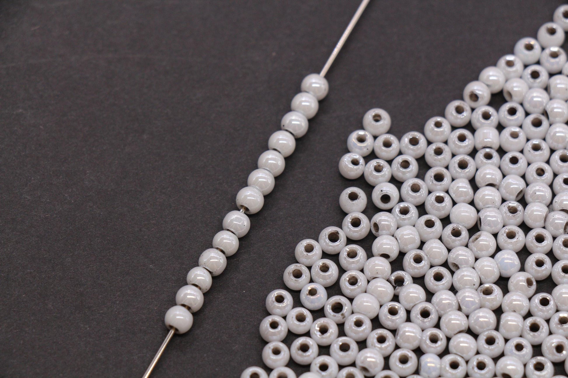 4mm Light Gray Pearlized Glass Beads, Round Glass Spacer Beads for Bracelets, DIY Jewelry Supplies #3992