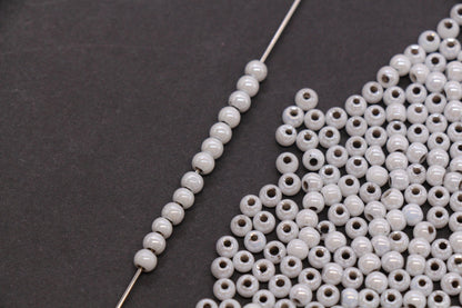 4mm Light Gray Pearlized Glass Beads, Round Glass Spacer Beads for Bracelets, DIY Jewelry Supplies #3992