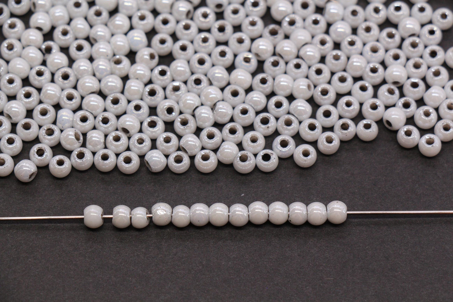 4mm Light Gray Pearlized Glass Beads, Round Glass Spacer Beads for Bracelets, DIY Jewelry Supplies #3992