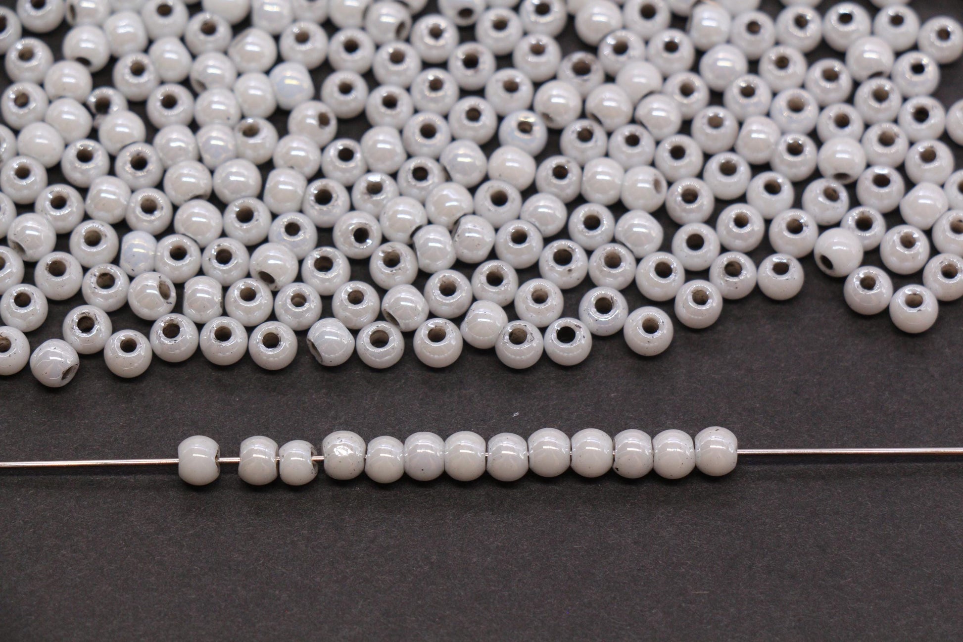 4mm Light Gray Pearlized Glass Beads, Round Glass Spacer Beads for Bracelets, DIY Jewelry Supplies #3992