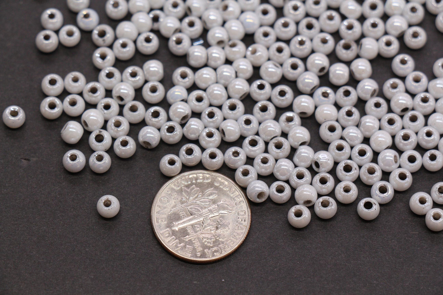 4mm Light Gray Pearlized Glass Beads, Round Glass Spacer Beads for Bracelets, DIY Jewelry Supplies #3992