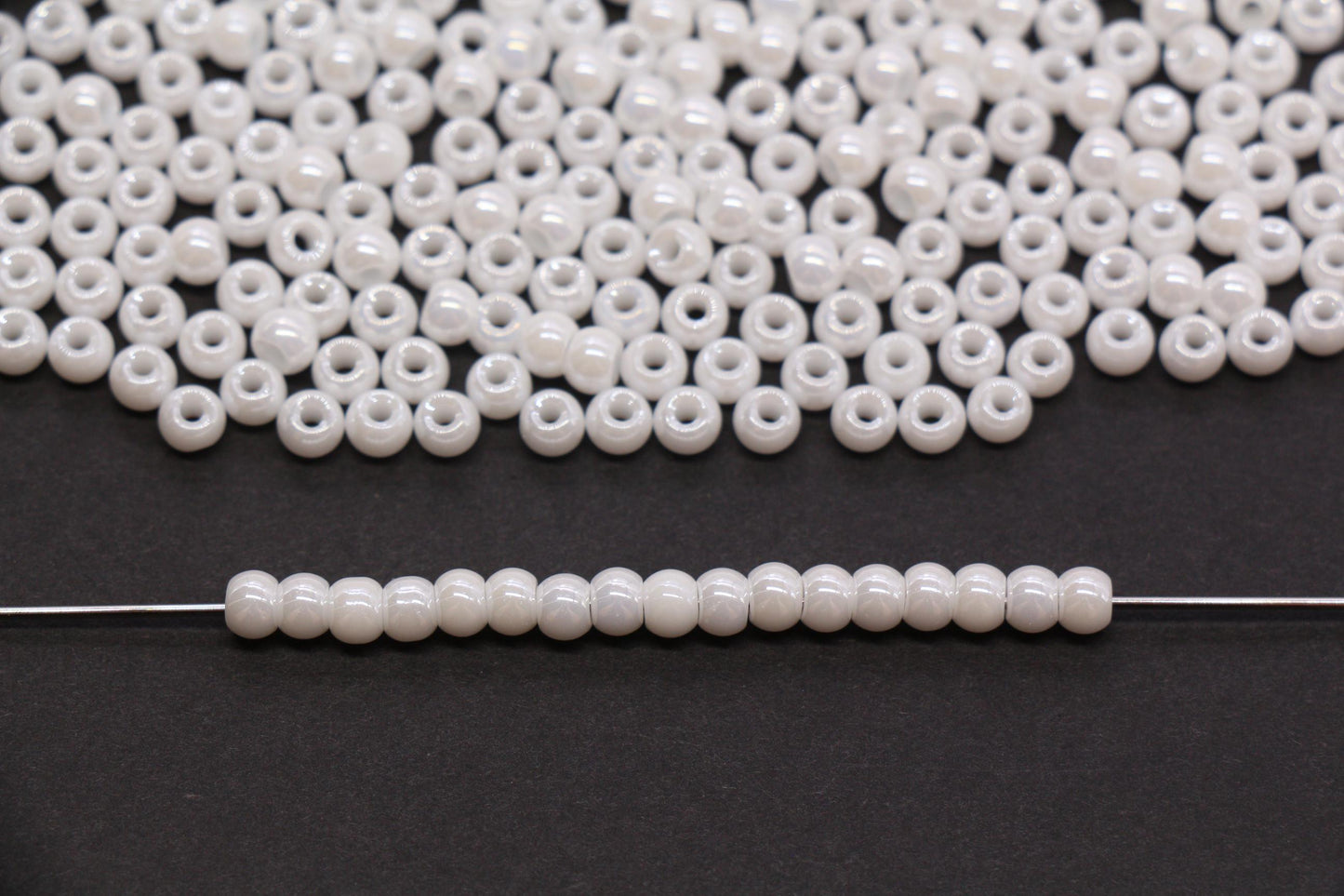 4mm White Pearlized Glass Beads, Round Glass Spacer Beads for Bracelets, DIY Jewelry Supplies #3994