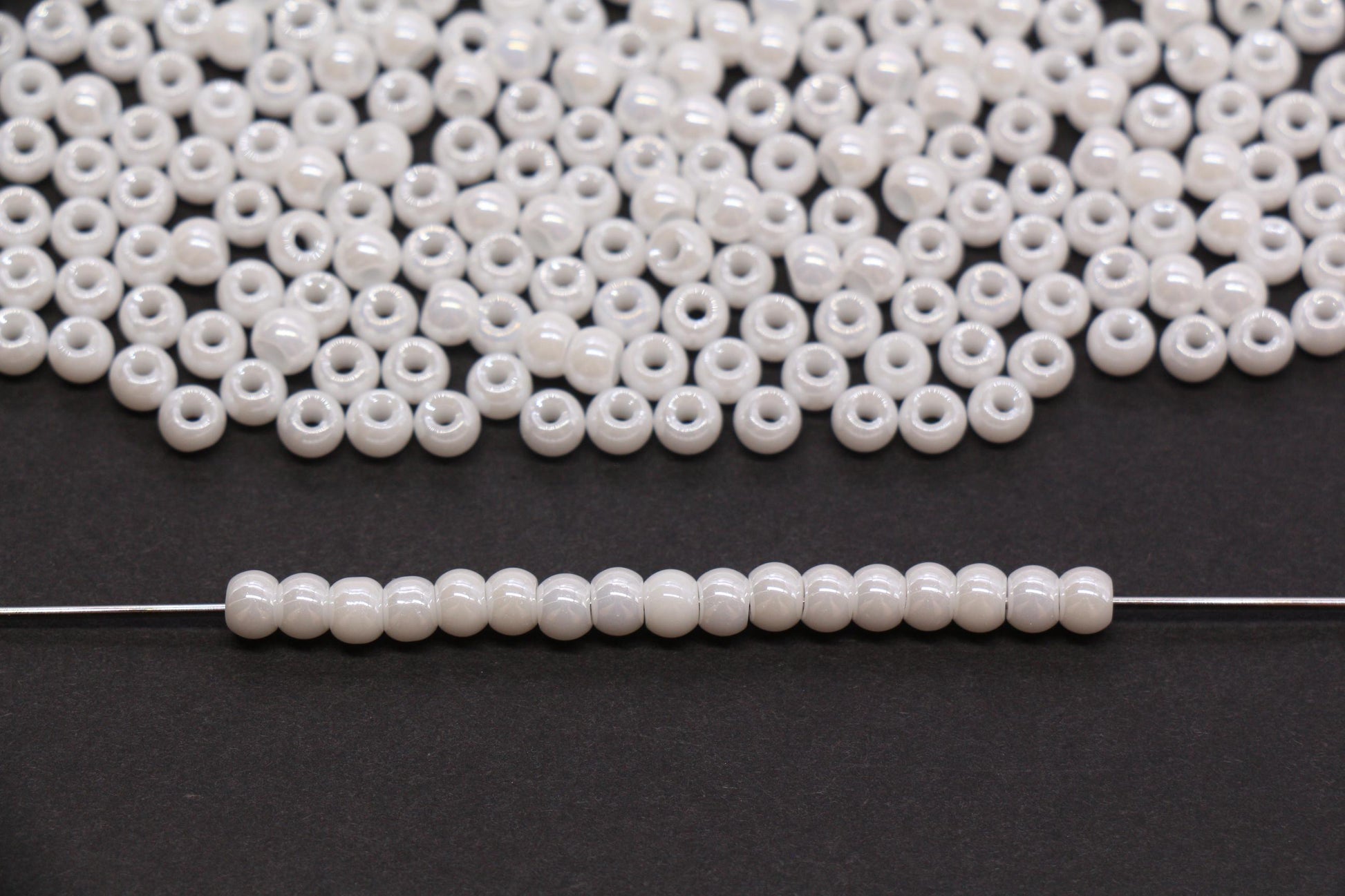4mm White Pearlized Glass Beads, Round Glass Spacer Beads for Bracelets, DIY Jewelry Supplies #3994