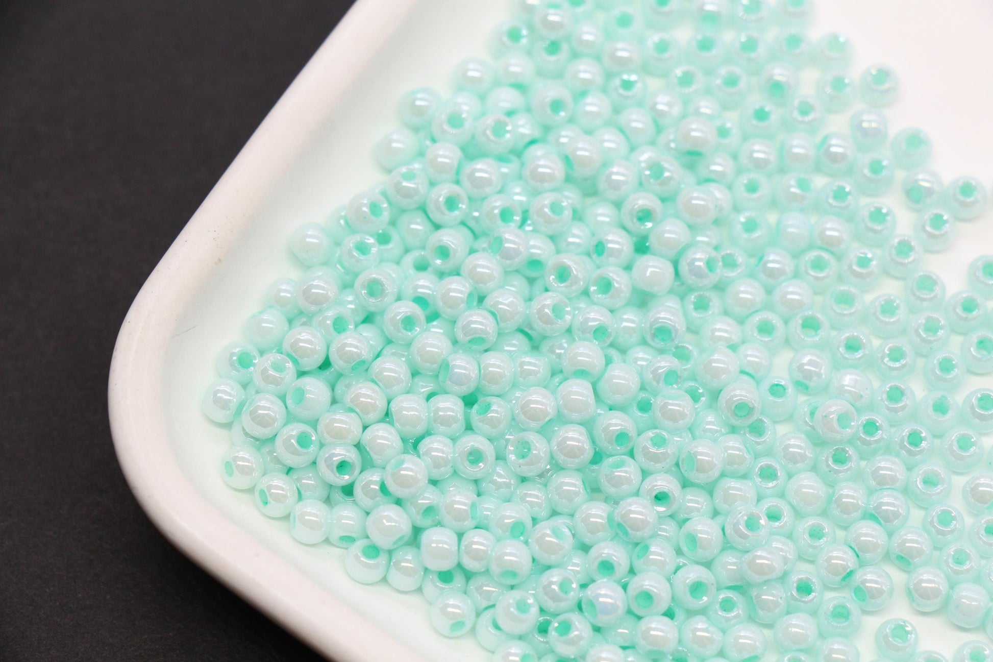 4mm Seafoam Green Pearlized Glass Beads, Round Glass Spacer Beads for Bracelets, DIY Jewelry Supplies #3996