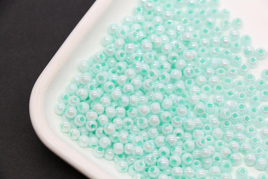 4mm Seafoam Green Pearlized Glass Beads, Round Glass Spacer Beads for Bracelets, DIY Jewelry Supplies #3996