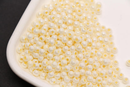 4mm Ivory Cream Pearlized Glass Beads, Round Glass Spacer Beads for Bracelets, DIY Jewelry Supplies #3998