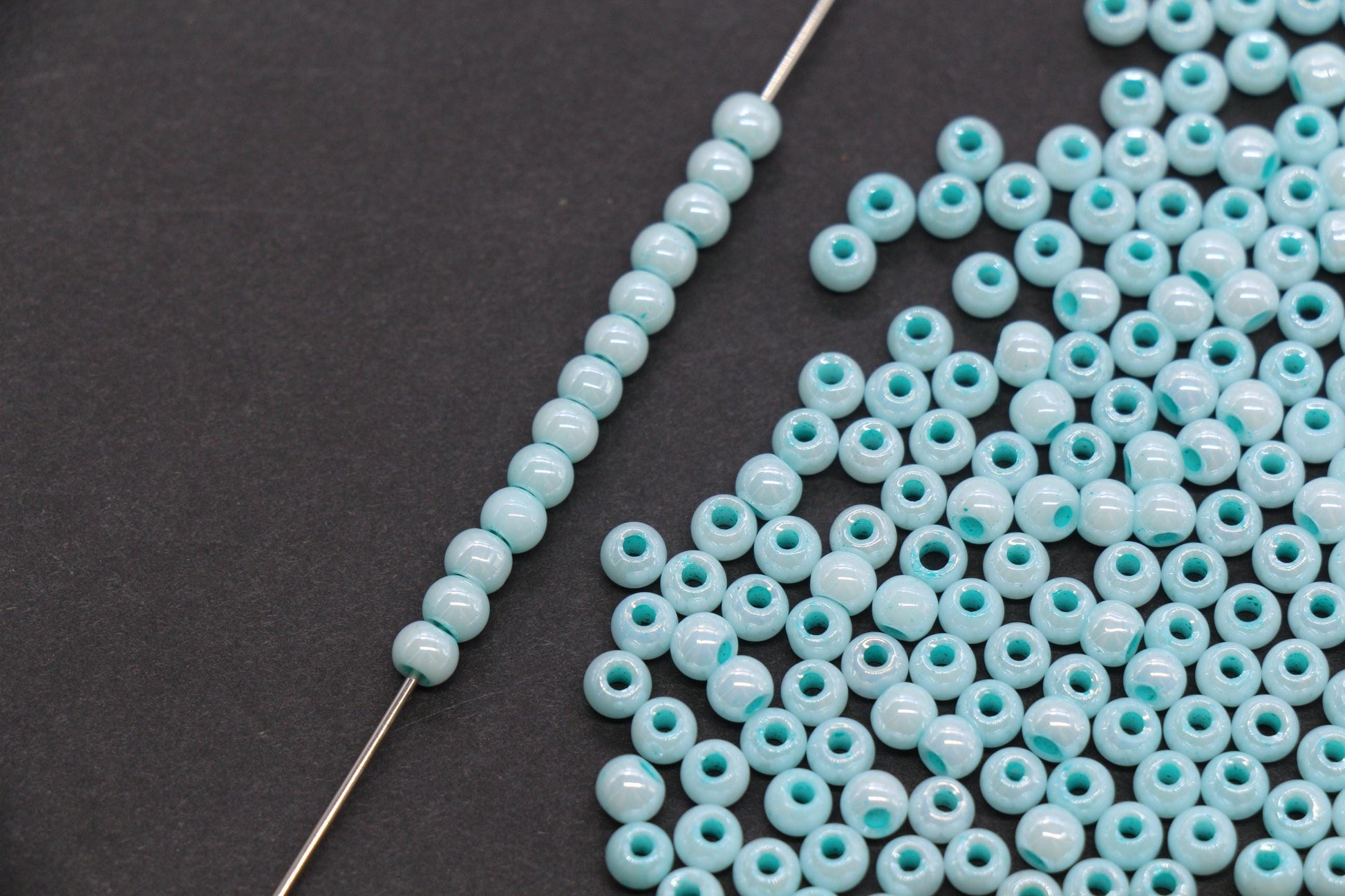 4mm Seafoam Blue Pearlized Glass Beads, Round Glass Spacer Beads for Bracelets, Small Seed Beads, DIY Jewelry Supplies #4000