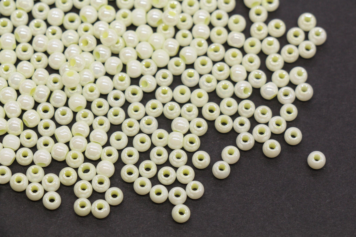 4mm Vanilla Cream Pearlized Glass Beads, Round Glass Beads for Bracelets, Small Cream Seed Beads, DIY Jewelry Supplies #4001