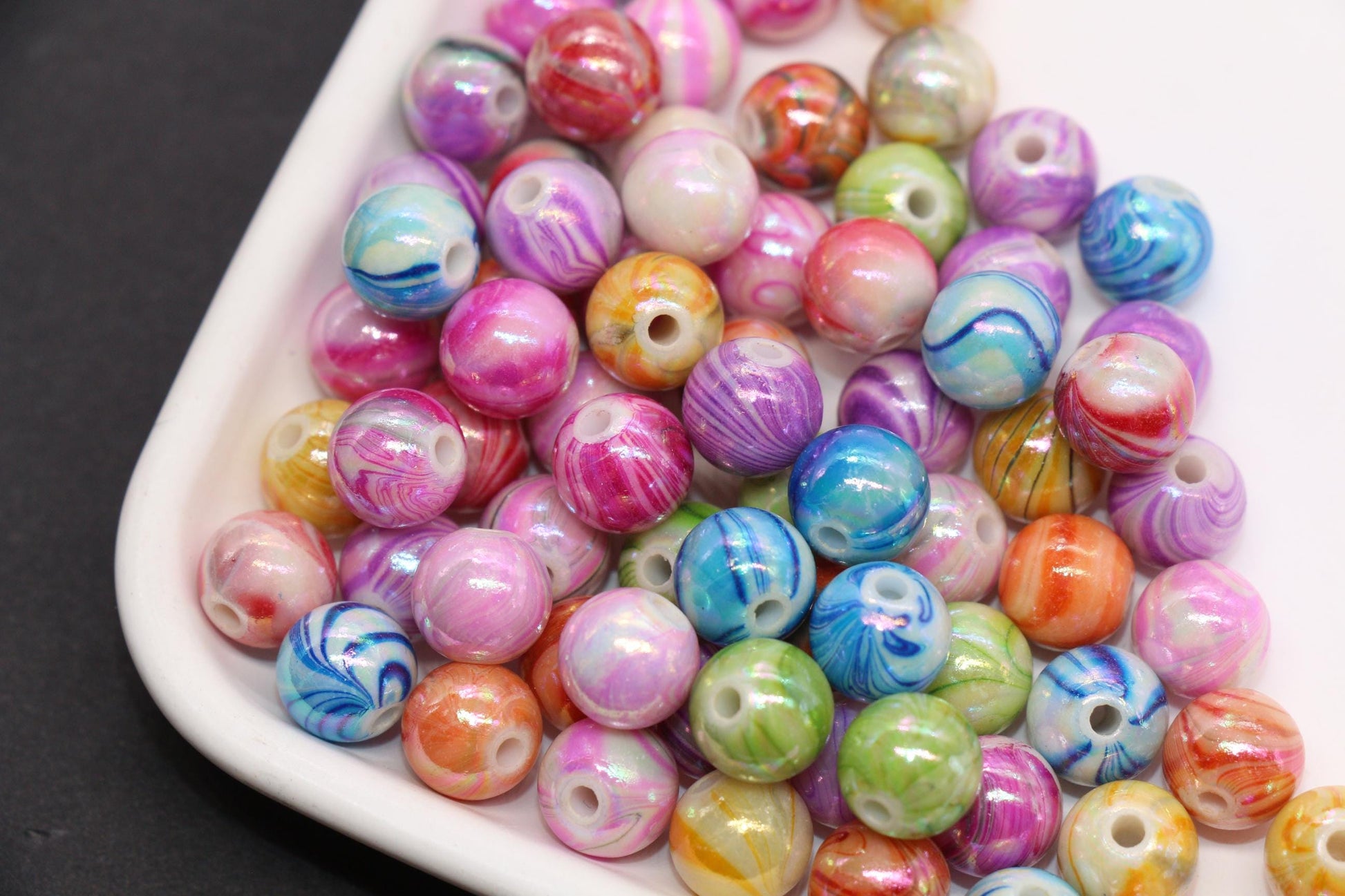 10mm Multicolor Marble AB Acrylic Beads, Round Gumball Beads for Bracelets, Rainbow Swirl Plastic Beads, DIY Jewelry Supplies #4004