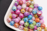 10mm Multicolor Marble AB Acrylic Beads, Round Gumball Beads for Bracelets, Rainbow Swirl Plastic Beads, DIY Jewelry Supplies #4004