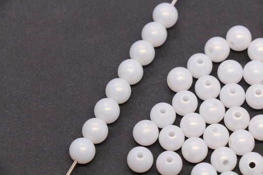 8mm White Shimmer Acrylic Beads, Round Plastic Beads for Bracelet Making #1573