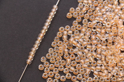 4mm Peach Lined Glass Beads, Glossy Transparent Round Seed Beads for Bracelets, DIY Jewelry Supplies #1738
