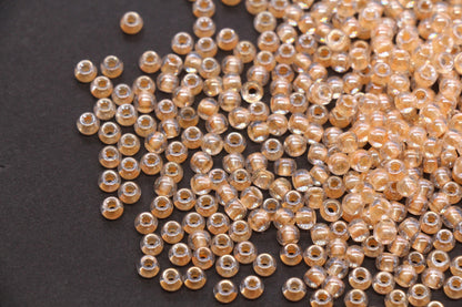 4mm Peach Lined Glass Beads, Glossy Transparent Round Seed Beads for Bracelets, DIY Jewelry Supplies #1738