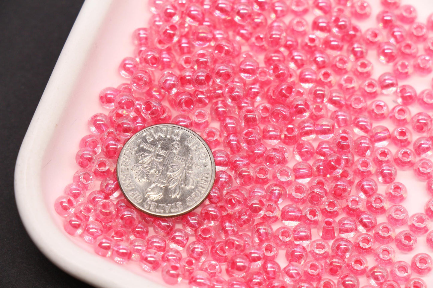 4mm Pink Lined Glass Beads, Glossy Transparent Round Seed Beads for Bracelets, Clear Pink Spacer Beads, DIY Jewelry Supplies #1743