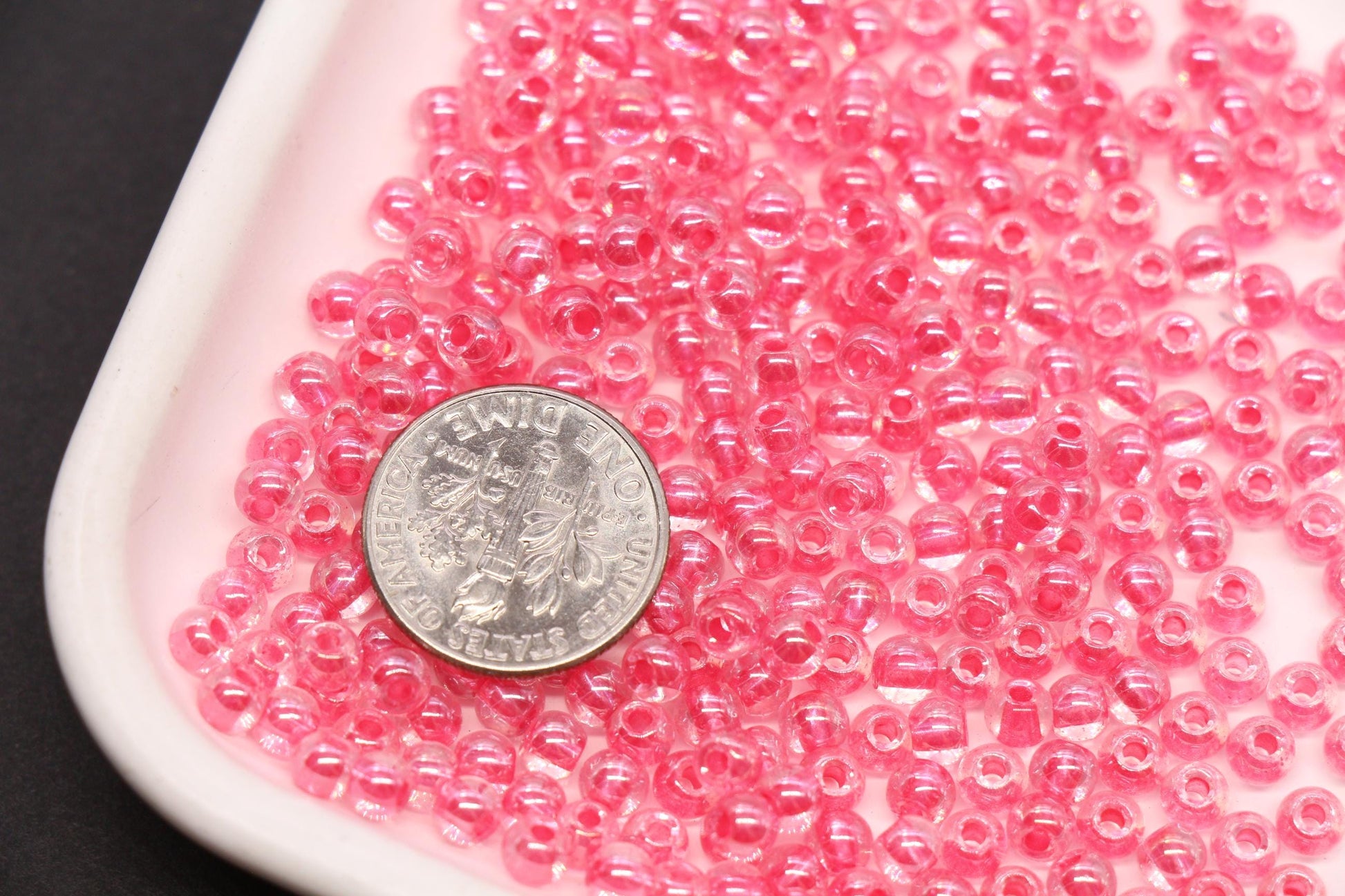 4mm Pink Lined Glass Beads, Glossy Transparent Round Seed Beads for Bracelets, Clear Pink Spacer Beads, DIY Jewelry Supplies #1743