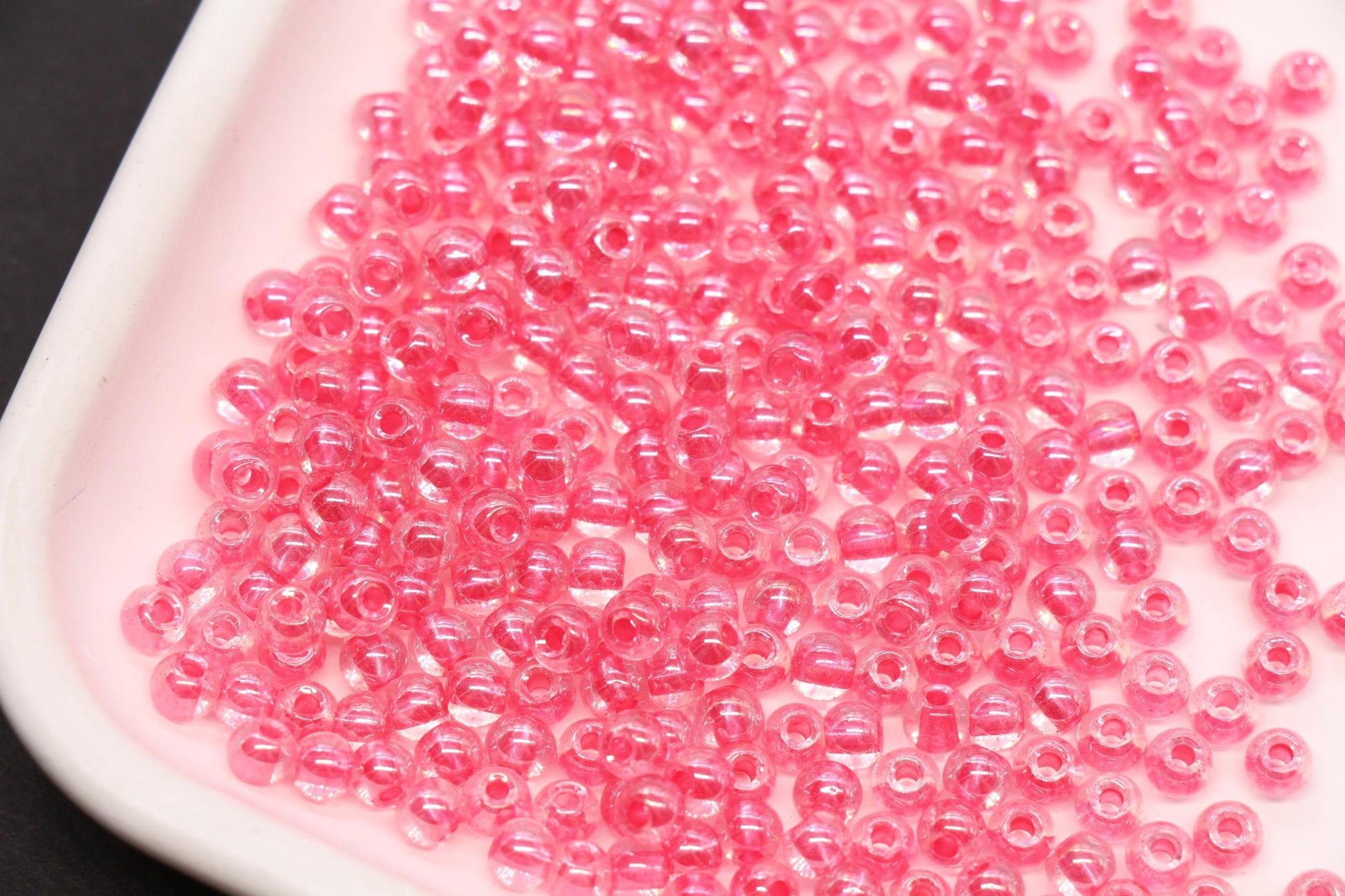 4mm Pink Lined Glass Beads, Glossy Transparent Round Seed Beads for Bracelets, Clear Pink Spacer Beads, DIY Jewelry Supplies #1743