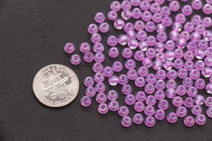 4mm Purple Lined Glass Beads, Glossy Transparent Round Seed Beads for Bracelets, Clear Lavender Spacer Beads, DIY Jewelry Supplies #2921
