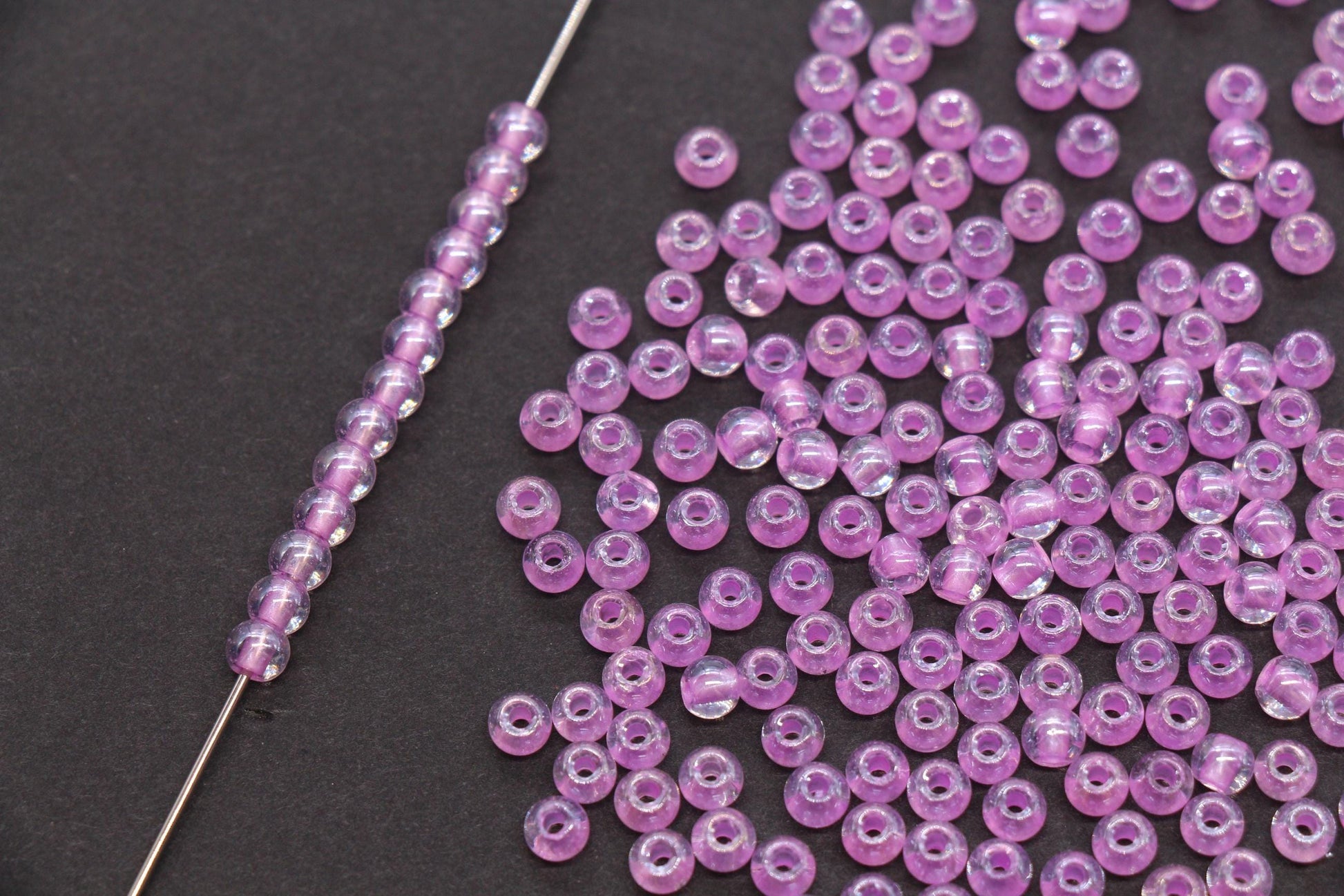 4mm Purple Lined Glass Beads, Glossy Transparent Round Seed Beads for Bracelets, Clear Lavender Spacer Beads, DIY Jewelry Supplies #2921