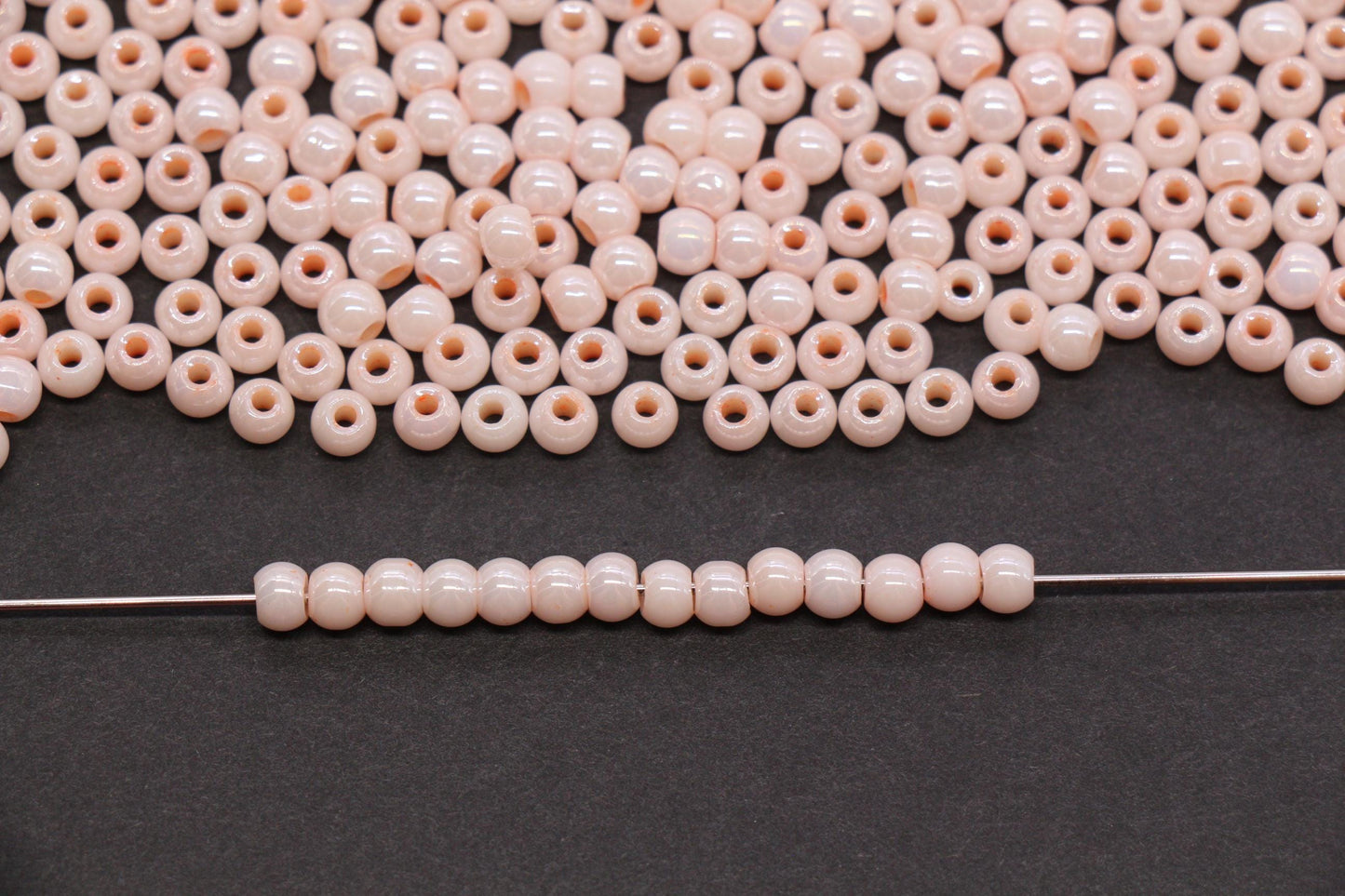 4mm Peach Pearl Glass Beads, Round Pearlized Beads for Bracelets, Small Glass Spacer Beads, DIY Jewelry Supplies #3983