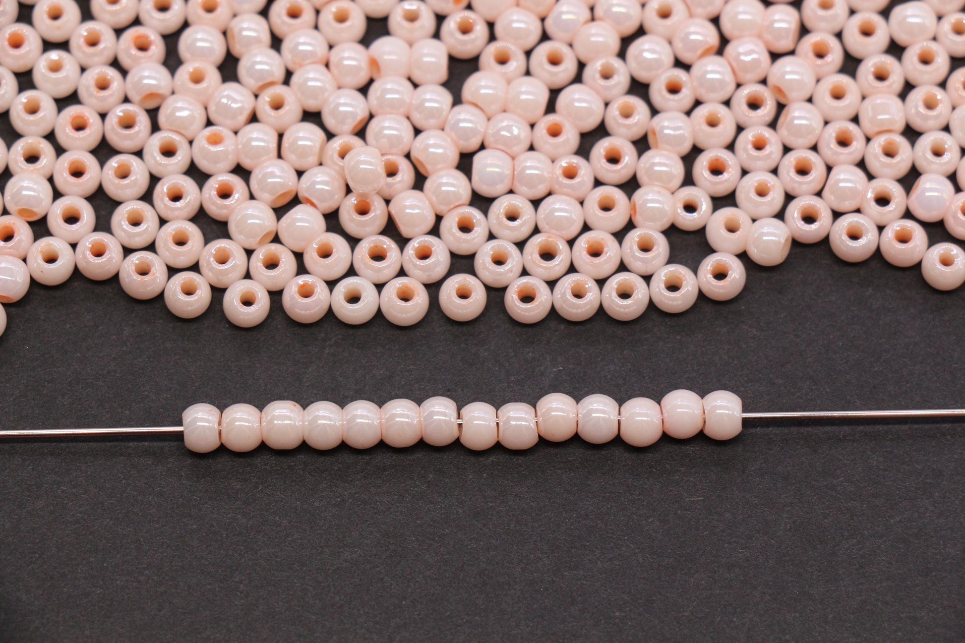 4mm Peach Pearl Glass Beads, Round Pearlized Beads for Bracelets, Small Glass Spacer Beads, DIY Jewelry Supplies #3983
