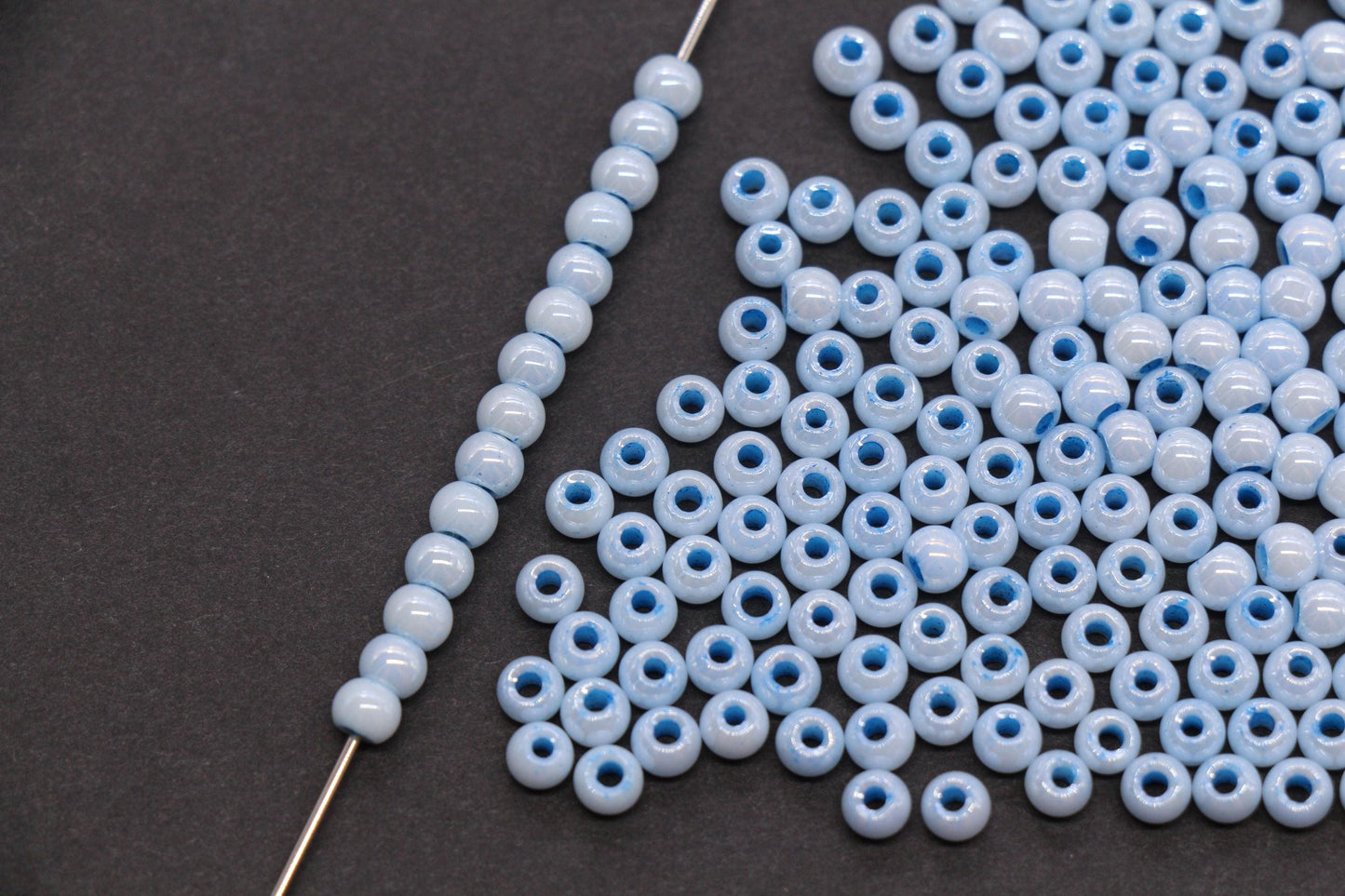 4mm Light Blue Pearlized Glass Beads, Round Glass Spacer Beads for Bracelets, Small Seed Beads, DIY Jewelry Supplies #3984