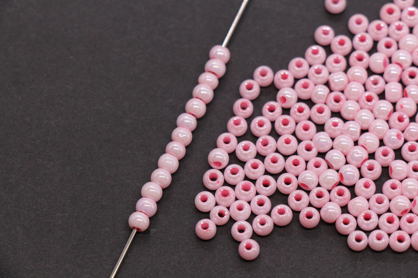 4mm Bright Pink Pearlized Glass Beads, Round Glass Spacer Beads for Bracelets, Small Seed Beads, DIY Jewelry Supplies #3987