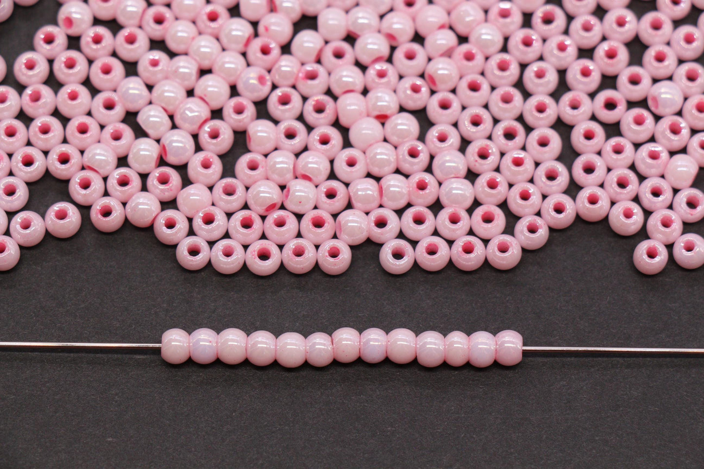 4mm Bright Pink Pearlized Glass Beads, Round Glass Spacer Beads for Bracelets, Small Seed Beads, DIY Jewelry Supplies #3987