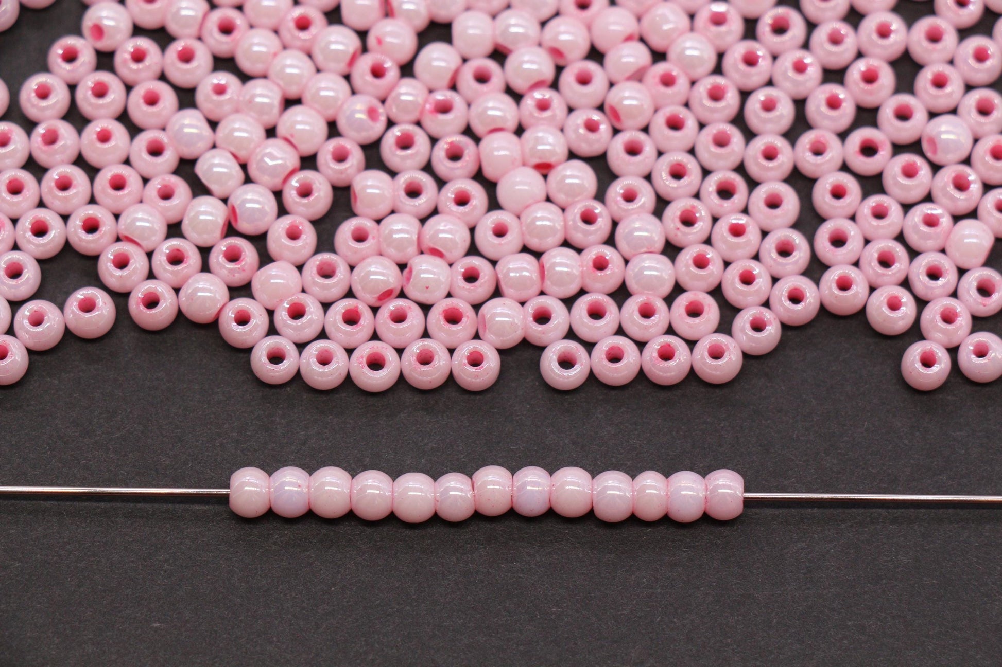 4mm Bright Pink Pearlized Glass Beads, Round Glass Spacer Beads for Bracelets, Small Seed Beads, DIY Jewelry Supplies #3987