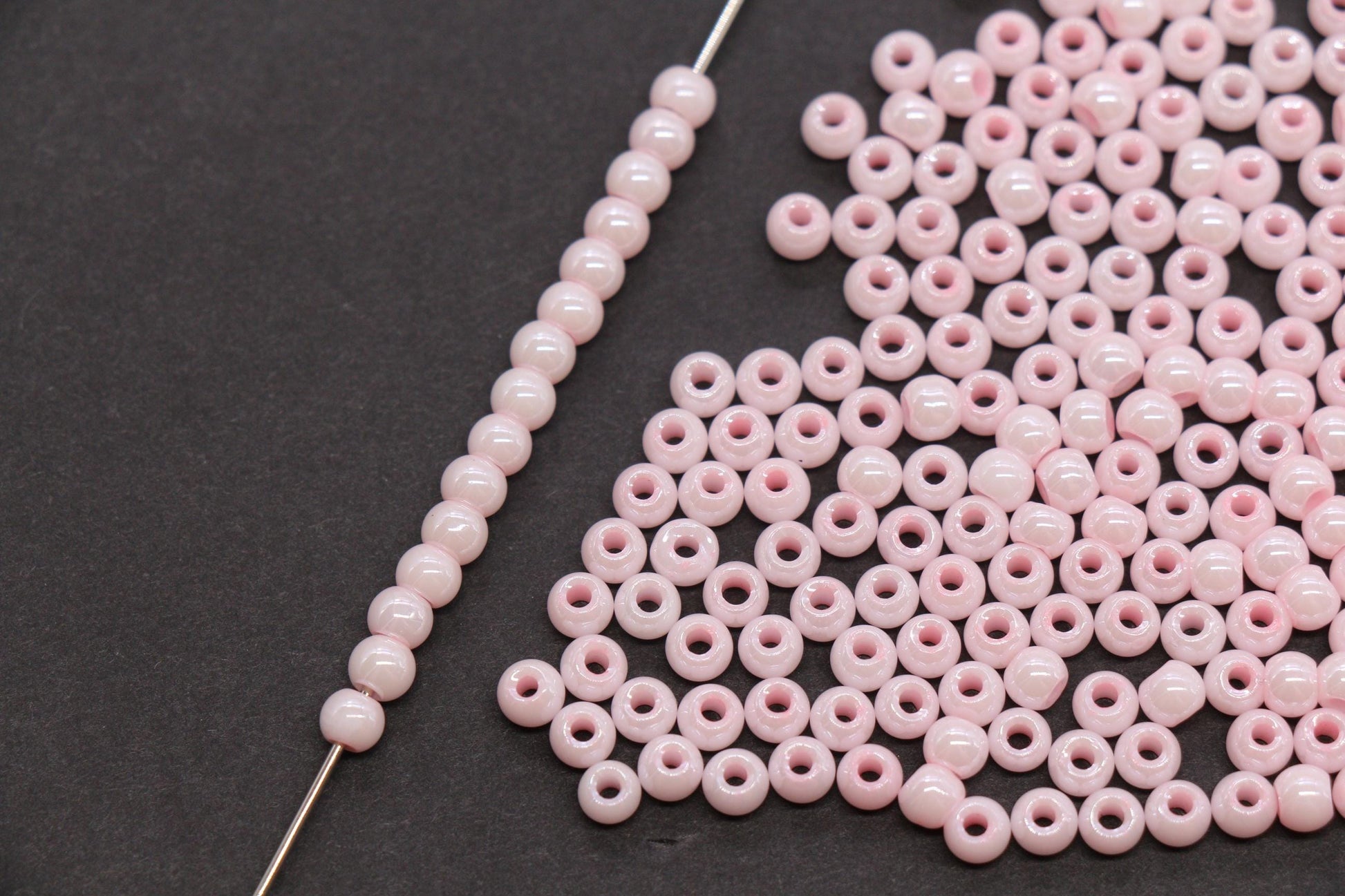 4mm Light Pink Pearlized Glass Beads, Round Glass Spacer Beads for Bracelets, Small Seed Beads, DIY Jewelry Supplies #3988