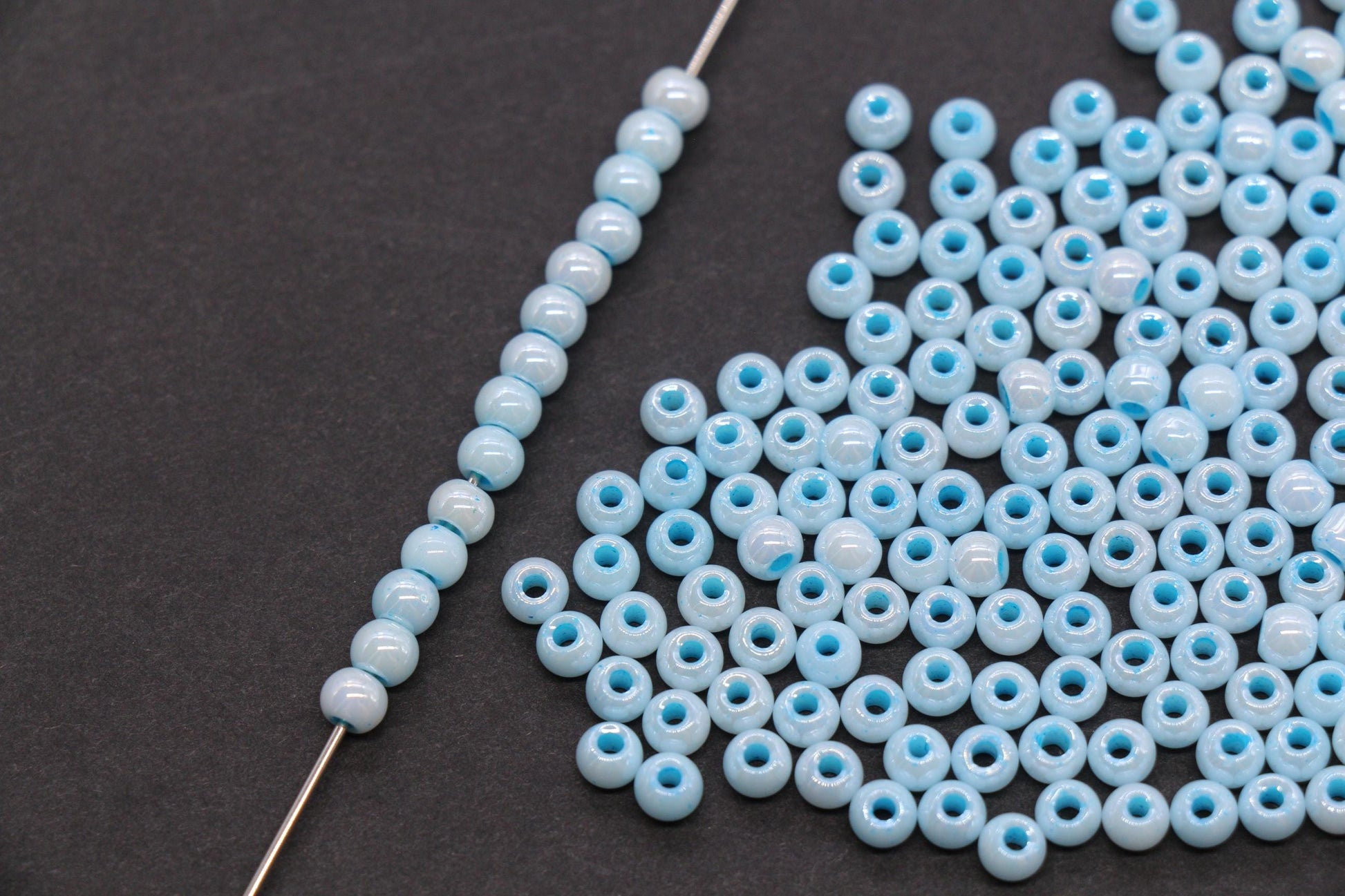 4mm Baby Blue Pearlized Glass Beads, Round Glass Spacer Beads for Bracelets, DIY Jewelry Supplies #3989