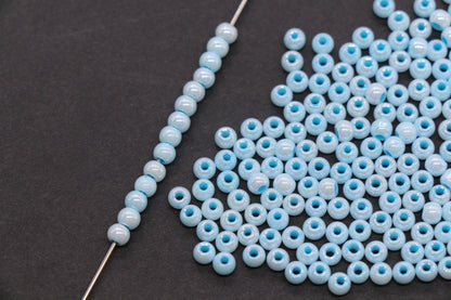 4mm Baby Blue Pearlized Glass Beads, Round Glass Spacer Beads for Bracelets, DIY Jewelry Supplies #3989
