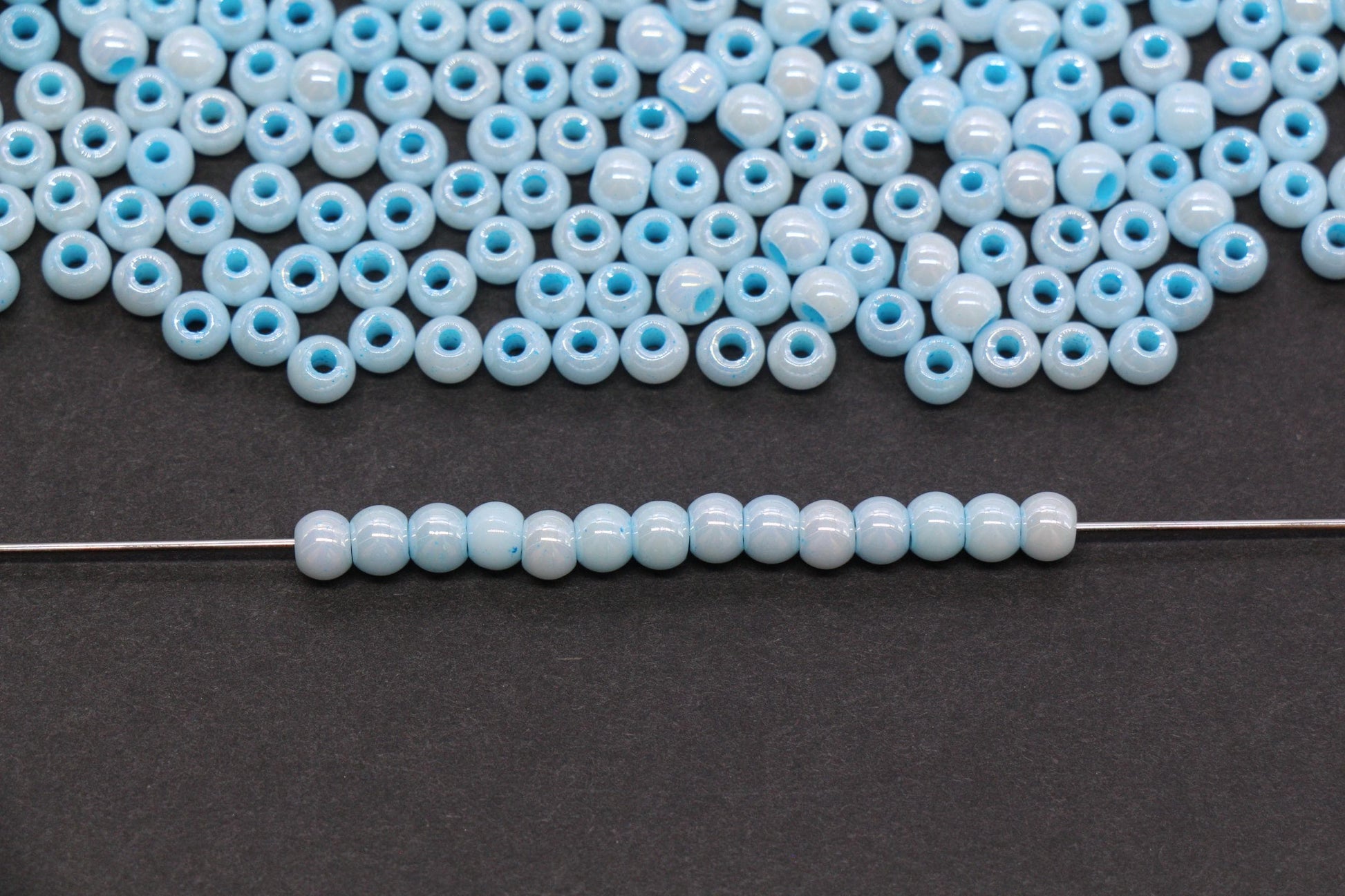 4mm Baby Blue Pearlized Glass Beads, Round Glass Spacer Beads for Bracelets, DIY Jewelry Supplies #3989