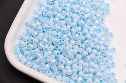 4mm Light Sky Blue Pearlized Glass Beads, Round Glass Beads for Bracelets, DIY Jewelry Supplies #3990